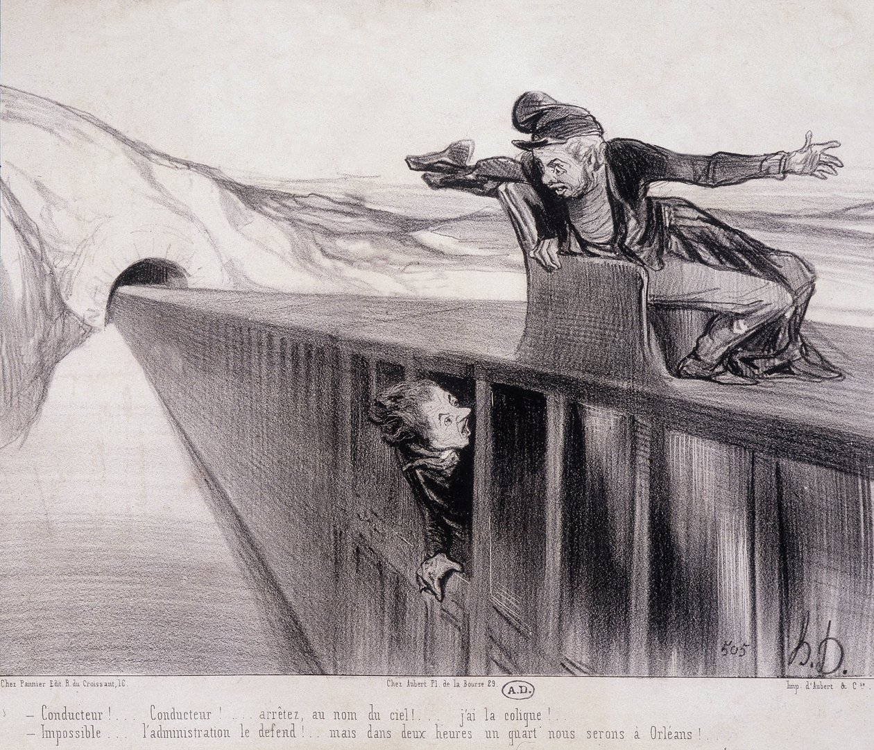 Tegneserie av Daumier "" Les Chemins de Fer"", nd. 1800-tallet av Honoré Daumier