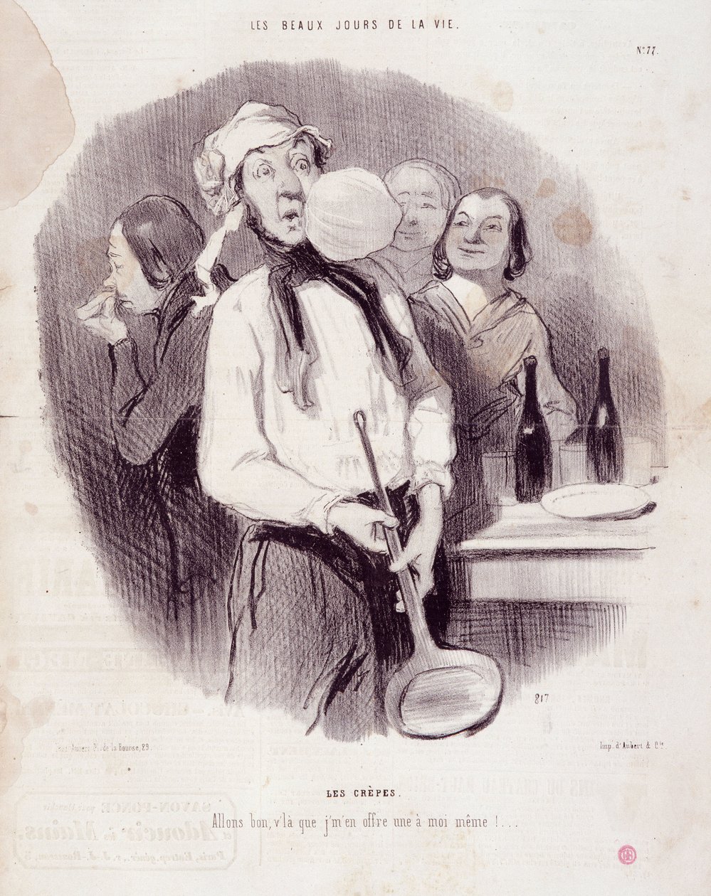 Tegneserie av en klønete mann. Serien "" Les Beaux Days de la Vie"": "" Les crepes... "" Gravering av Honore DAUMIER (1808-1879). Utdrag fra avisen "" Le Charivari"" 14. november av Honoré Daumier