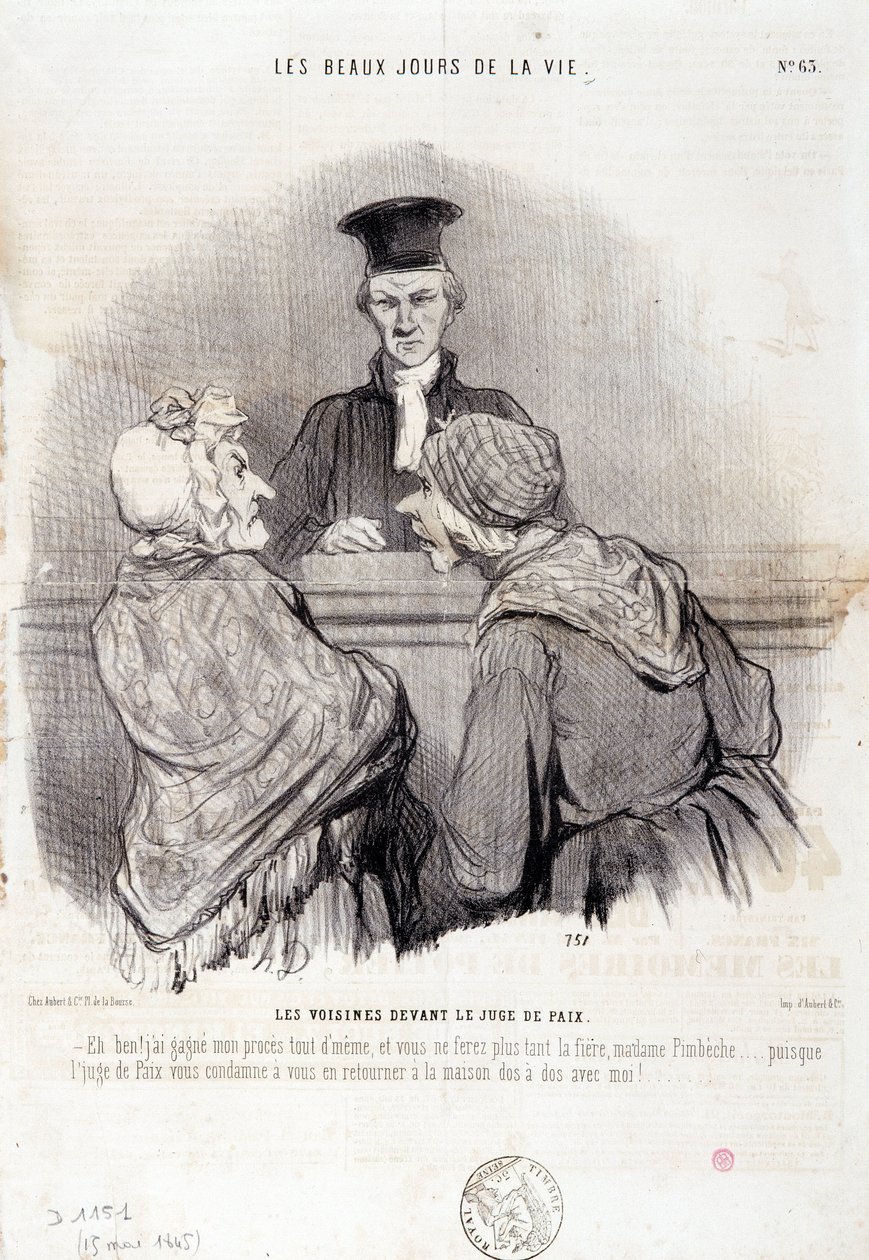 Tegneserie om nabolagsforhold: Serie "" The Beautiful Days of Life"": "" Naboer før fredens rettferdighet..."" Gravering av Honore DAUMIER (1808-1879). Utdrag fra avisen "" Le Charivari"" 15. mai av Honoré Daumier