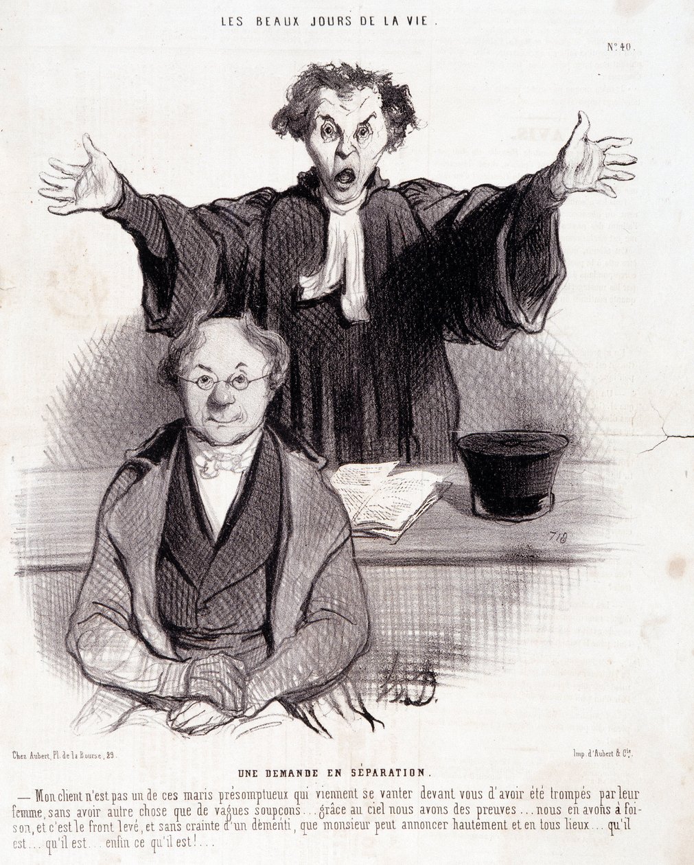Tegneserie om skilsmisser: Serien "" The Beautiful Days of Life"": "" En forespørsel om separasjon..."". Gravering av Honore DAUMIER (1808-1879). Utdrag fra avisen "" Le Charivari"" 29. januar av Honoré Daumier