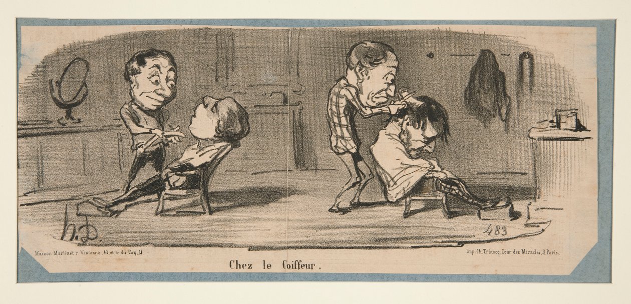 Hos skredderen, hos frisøren, i Charivari, 3., 16. og 19. februar, 1853 av Honoré Daumier
