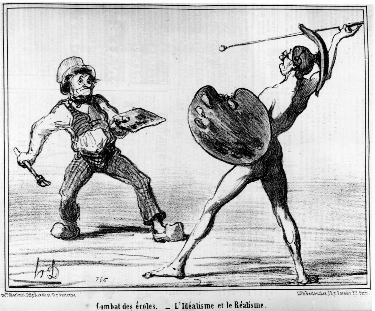 Skolekamp. idealisme og realisme, hentet fra "" Malerier og salonger"", tegneserier av Honore Daumier (1808-1879). “Charivari” av Honoré Daumier