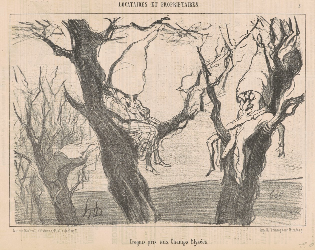 Skisse tatt på Champs Elysées av Honoré Daumier