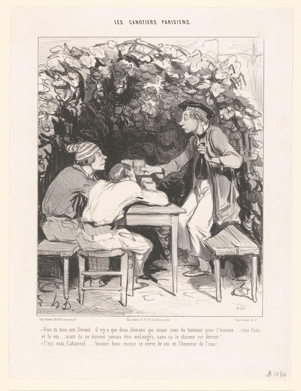 Tre menn skåler med et glass vin Vois tu, mon ami Durant (...) (tittel på objekt) Parisiske skippere (serietittel) Les canotiers parisiens (serietittel på objekt) av Honoré Daumier