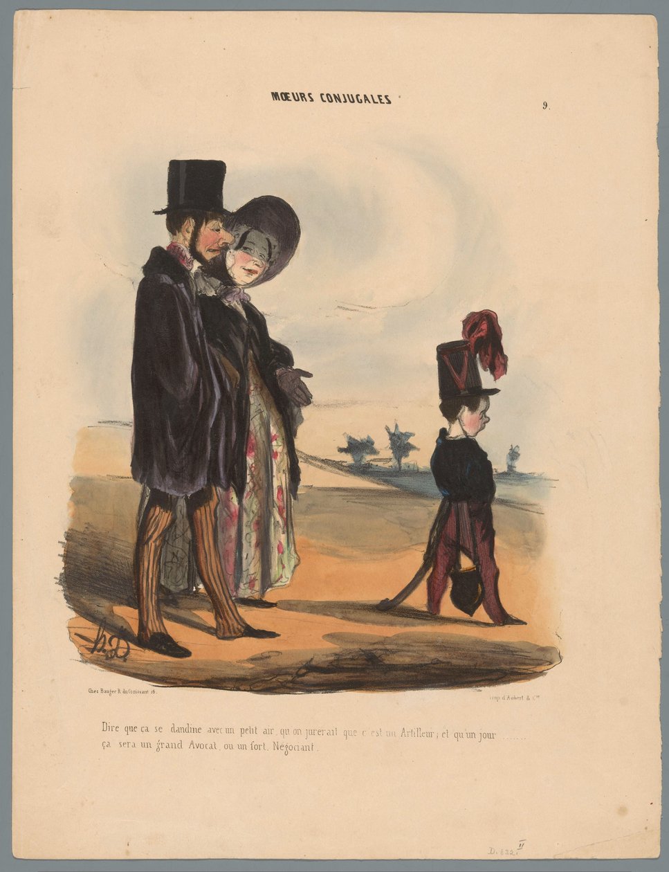 Echtpaar wandelt møtte snill Å si at den vagler med litt luft (...) (tittel på objekt) Gezinsituaties (serietittel) Konjugale skikker (serietittel på objekt) av Honoré Daumier