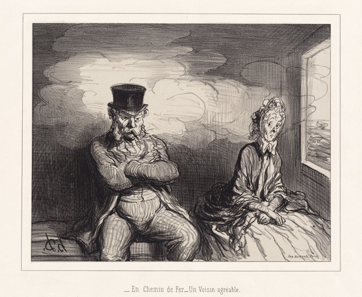 På jernbanen... En hyggelig nabo av Honoré Daumier