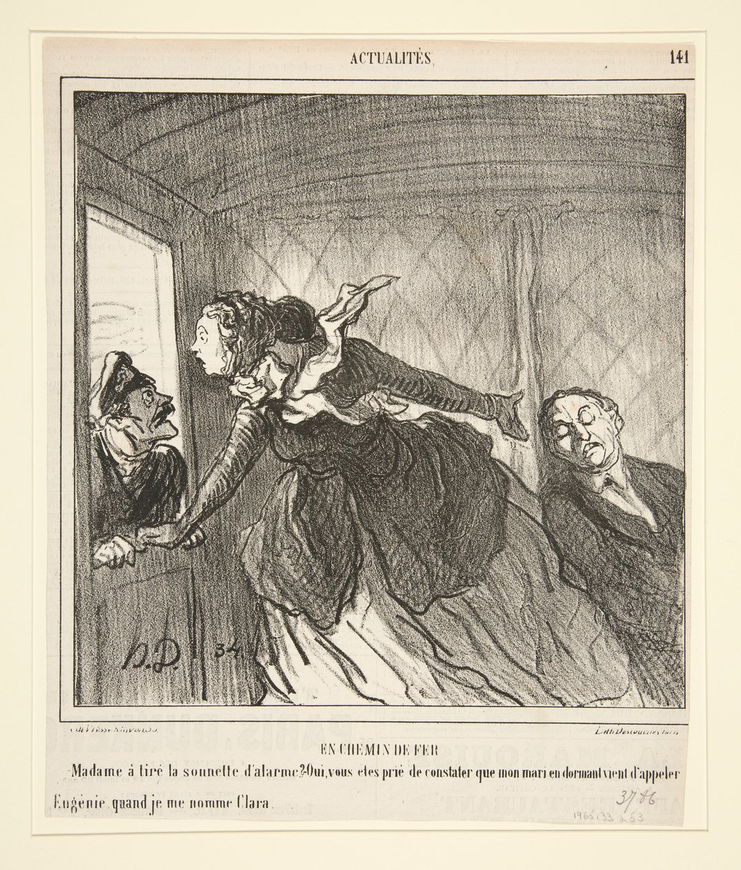 På toget: Madame ringte på døra av Honoré Daumier