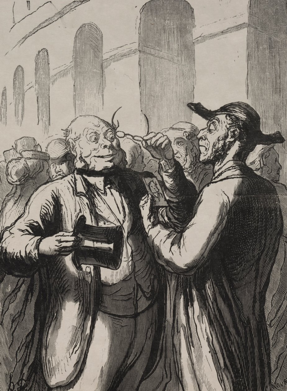 Universell utstilling: Inspeksjonen av fotografier ved turnstiles.... av Honoré Daumier