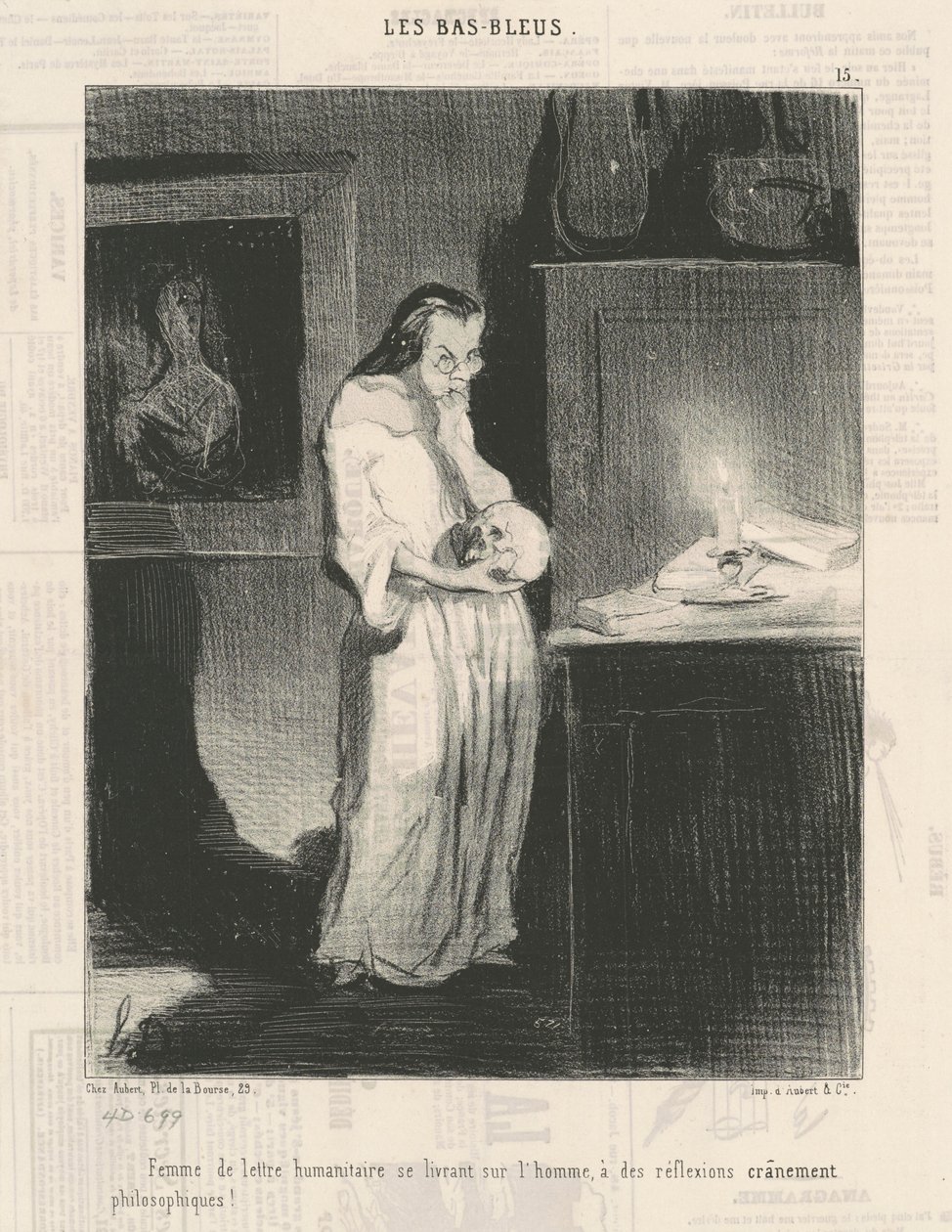 Kvinne med humanitære brev som hengir seg til mannen ... av Honoré Daumier
