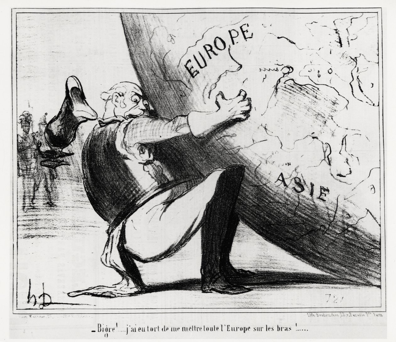 Tyskland: bigre!... jeg tok feil når jeg la hele Europa på mine hender. Illustrasjon Honore Daumier (1808-1879), publisert i nyhetene, "" Charivari", datert 25. januar av Honoré Daumier