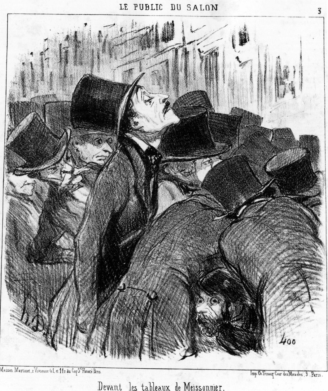 Foran Meissonniers malerier, hentet fra “” Paintings and Salons”, tegneserieserie av Honore Daumier (1808-1879). “Charivari” av Honoré Daumier