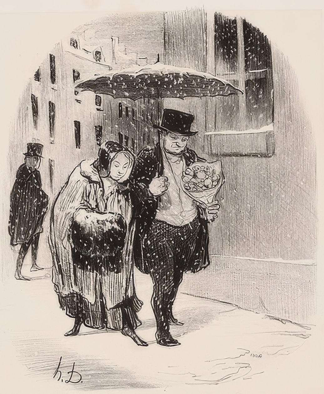 Ubeleilig å ha en slektning som heter Babylas, som forplikter seg til å gi ham en blomsterbukett 24. januar (fra Ser. av Honoré Daumier