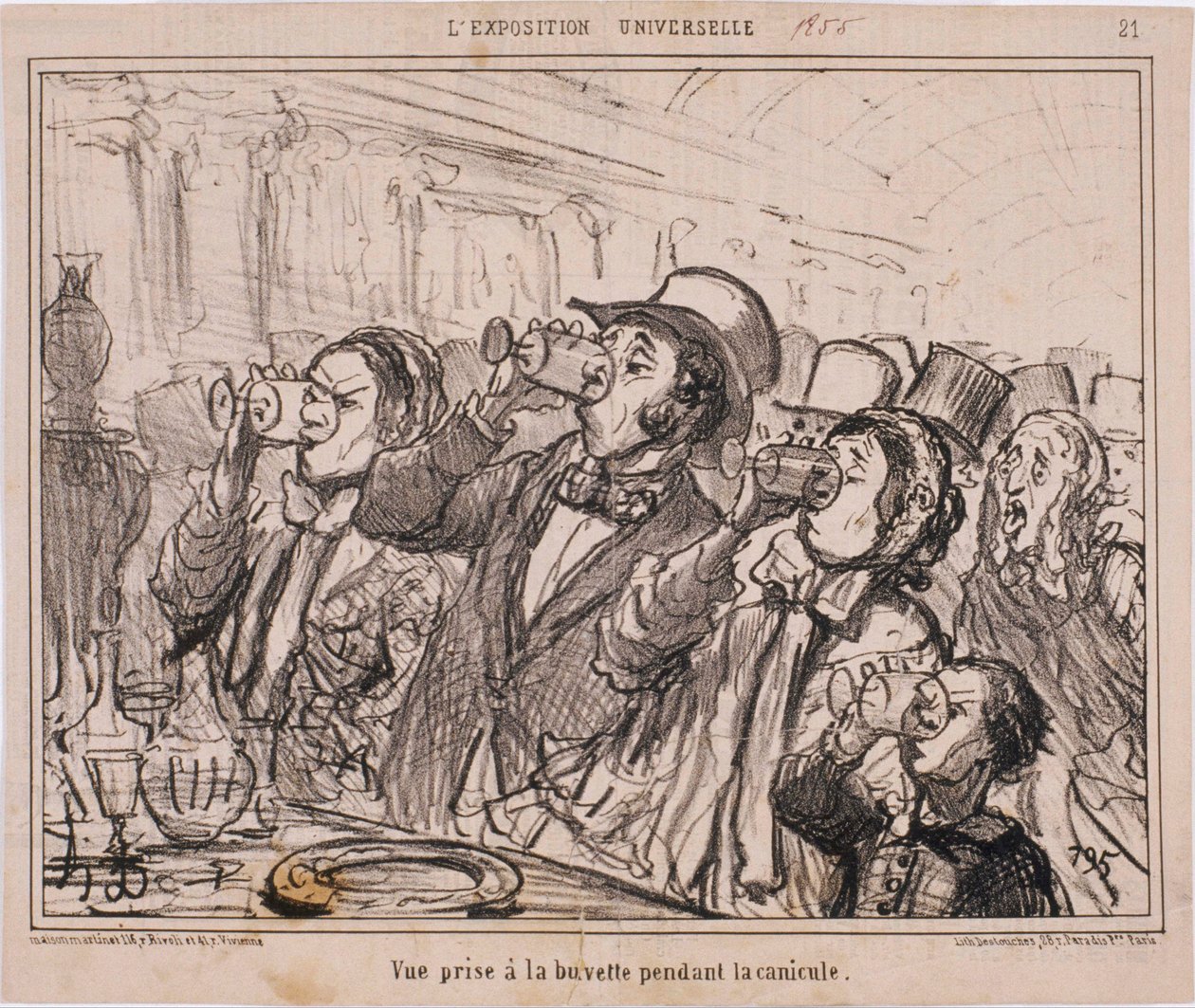 The Universal Exhibition - Utsikt tatt ved forfriskningsbaren under hetebølgen av Honoré Daumier
