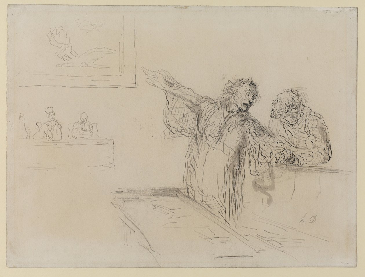 La Defense, ca. 1865 (penn og blekk og wc på papir) av Honoré Daumier