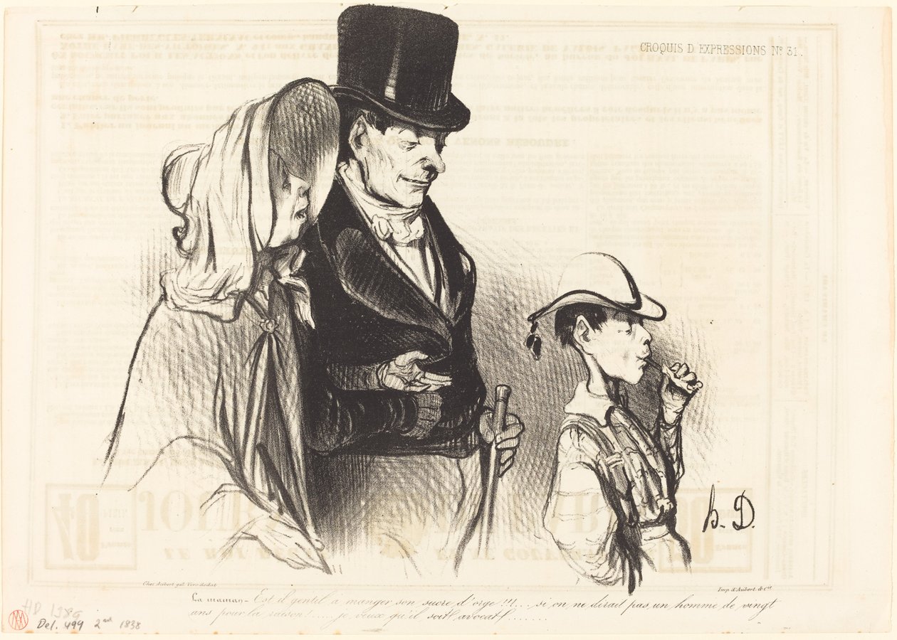 Moren - Er det hyggelig å spise byggsukkeret sitt!... av Honoré Daumier