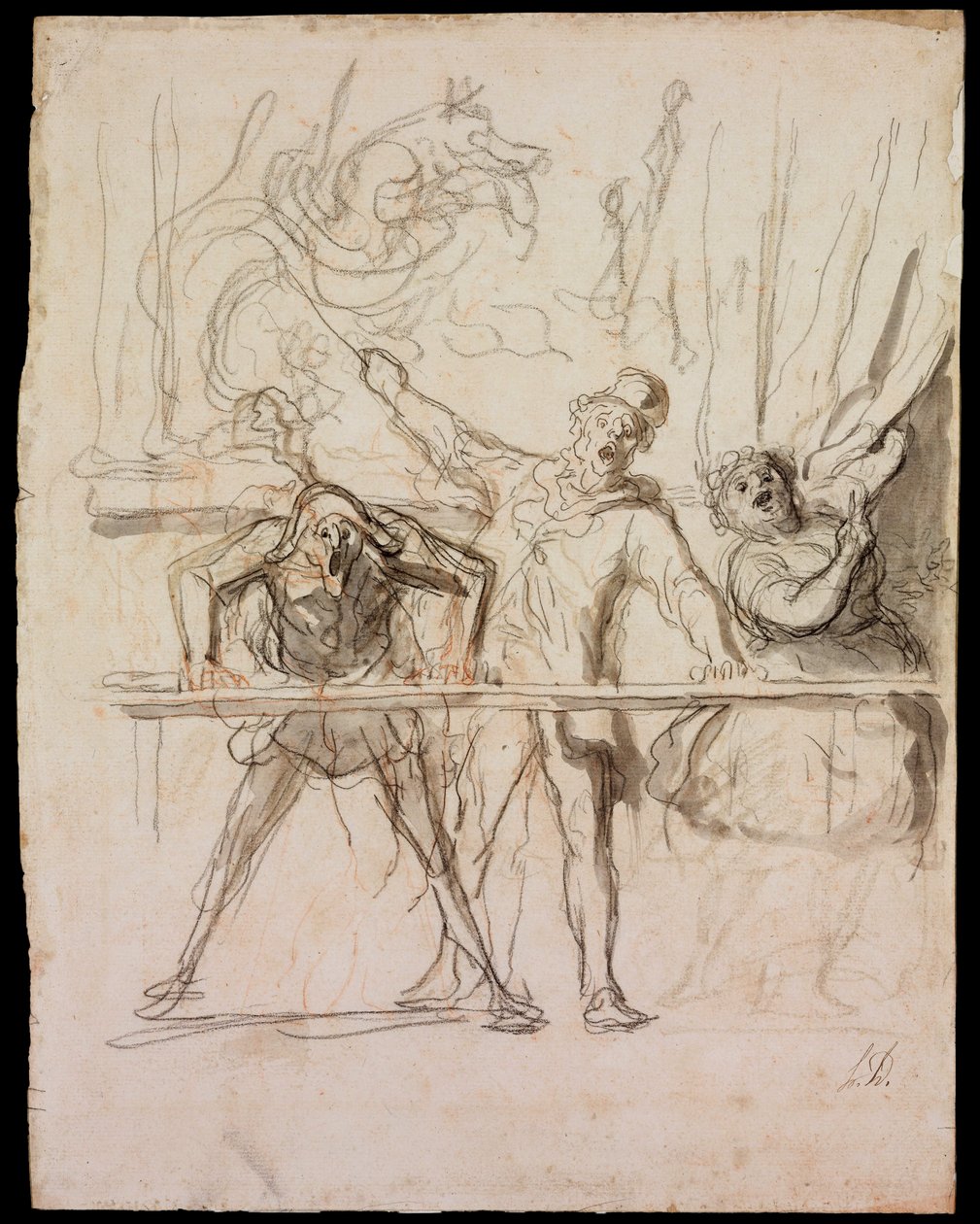 La Parade - The Side-Show - Daumier, Honore (1808-1879) - 1865 - Svart kritt, akvarell på papir - 39,8x30,4 - Szepmuveszeti Muzeum, Budapest av Honoré Daumier