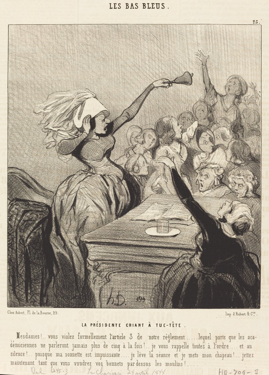 Presidenten roper på toppen av stemmen hennes: Damer!... av Honoré Daumier