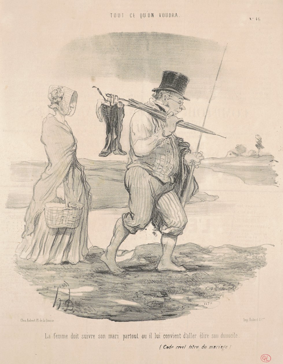 Kona bør følge mannen sin... av Honoré Daumier