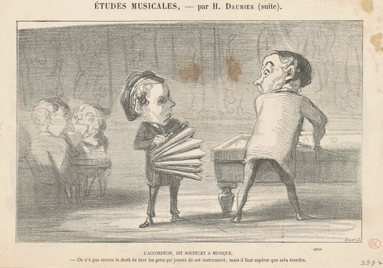 Trekkspillet, kalt musikalsk belg av Honoré Daumier