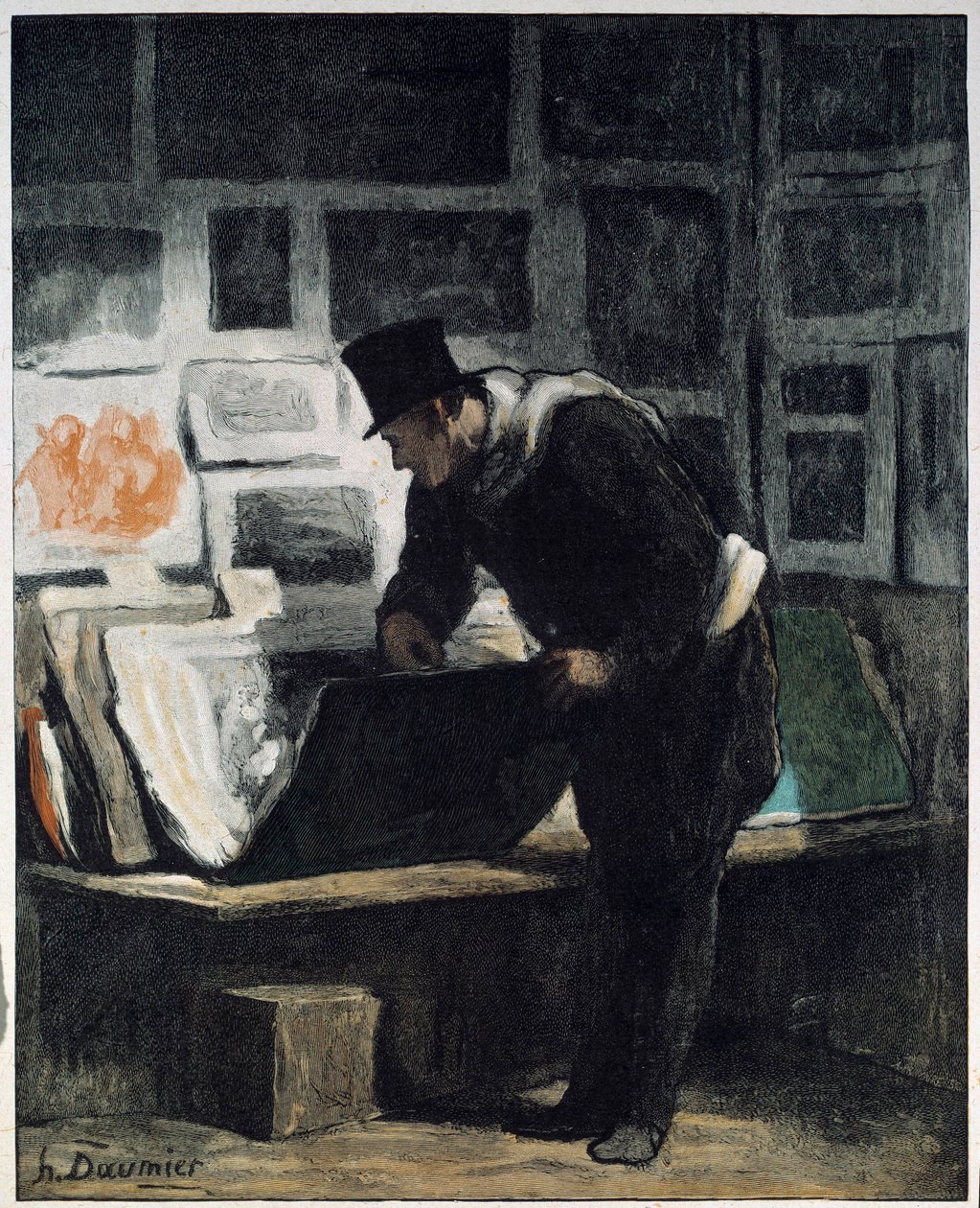 L "amatør d" trykker Tegning av Honore Daumier av Honoré Daumier