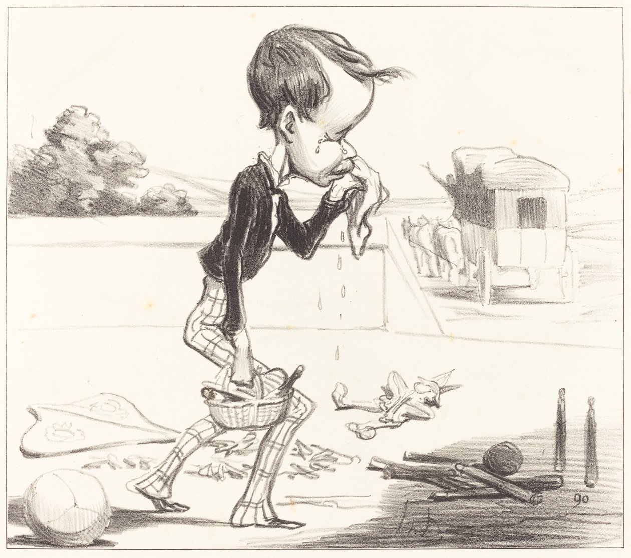Unge Estancelin er forpliktet til å gå tilbake til klassen! av Honoré Daumier
