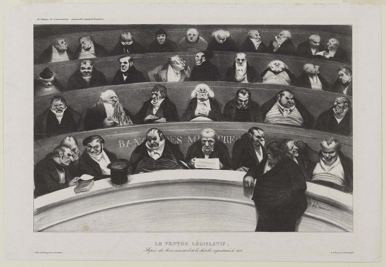 The Legislative Belly: Utsikt over ministerbenkene i Chamber of Prostitution of 1834, eller The Legislative Belly: Utsikt over ministerbenkene i Chamber of Prostitution of 1834 av Honoré Daumier