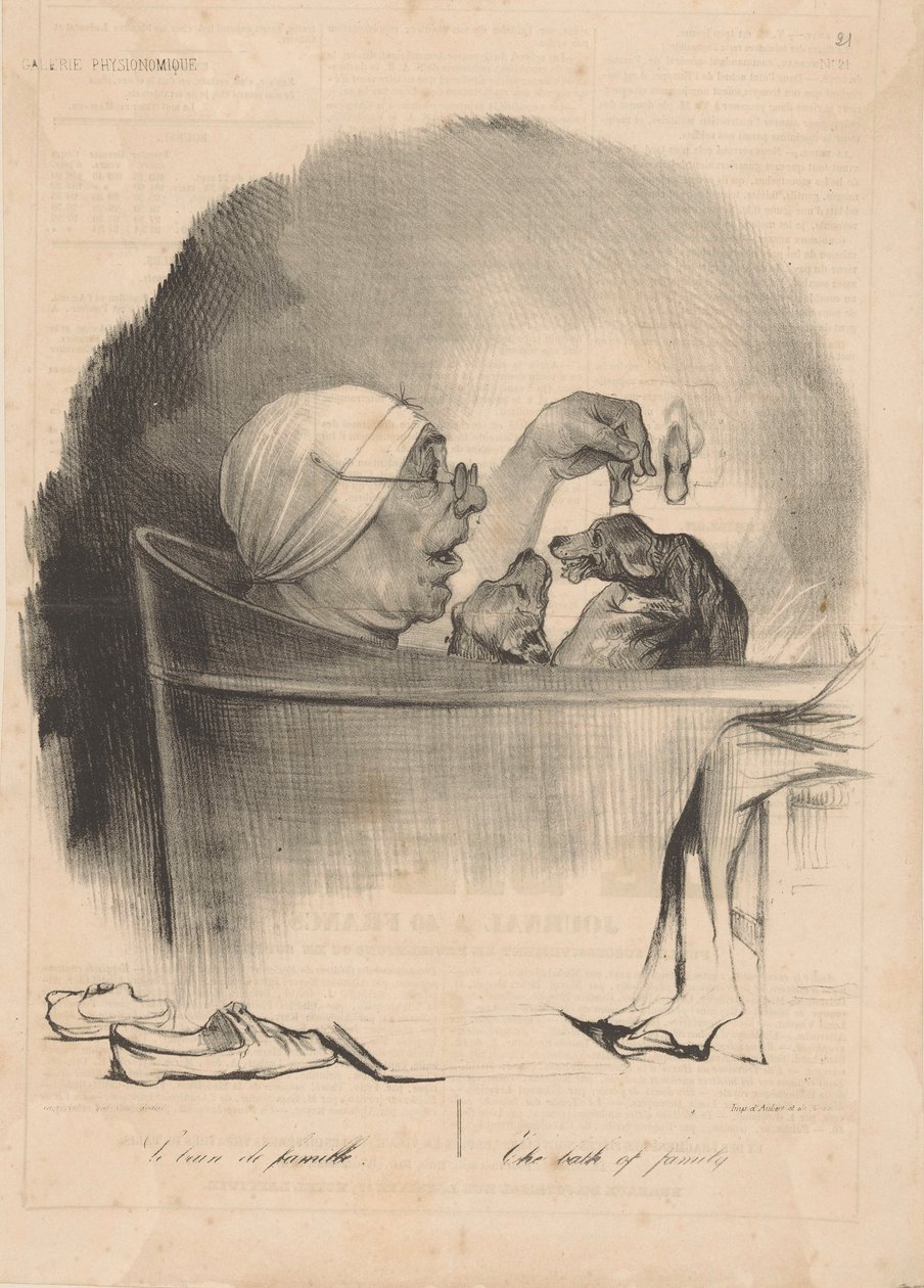 Le bain de famille Familiens bad, 1837. av Honoré Daumier