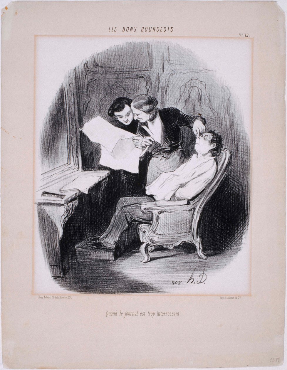 Les Bons Bourgeois- Når avisen er for interessant av Honoré Daumier