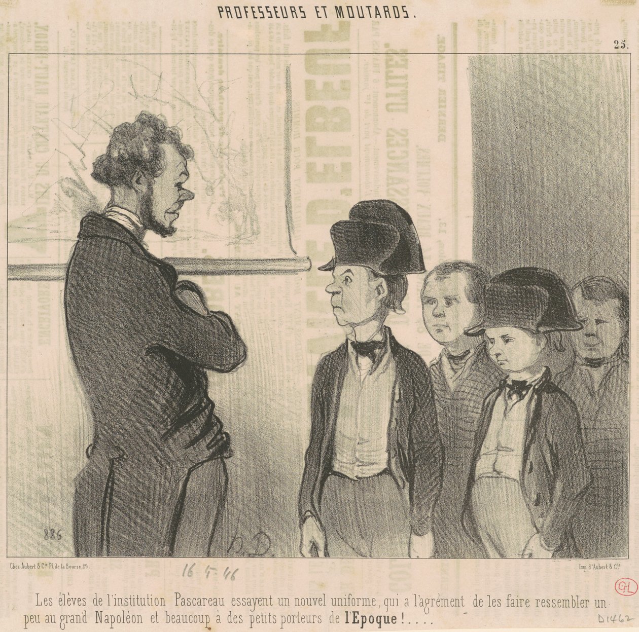 Studentene ved Pascareau-institusjonen prøver en ny uniform... av Honoré Daumier