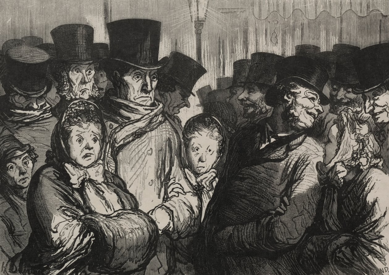Teatrene: kommer ut av dramaet og kommer ut av tightroperne. av Honoré Daumier