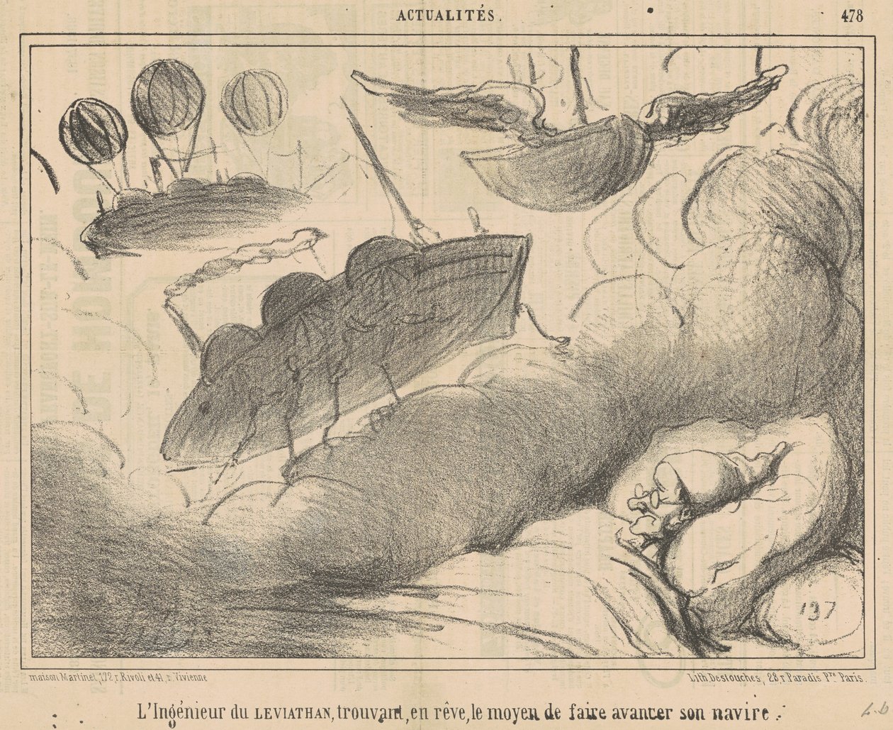 Leviathan-ingeniøren finner i en drøm... av Honoré Daumier