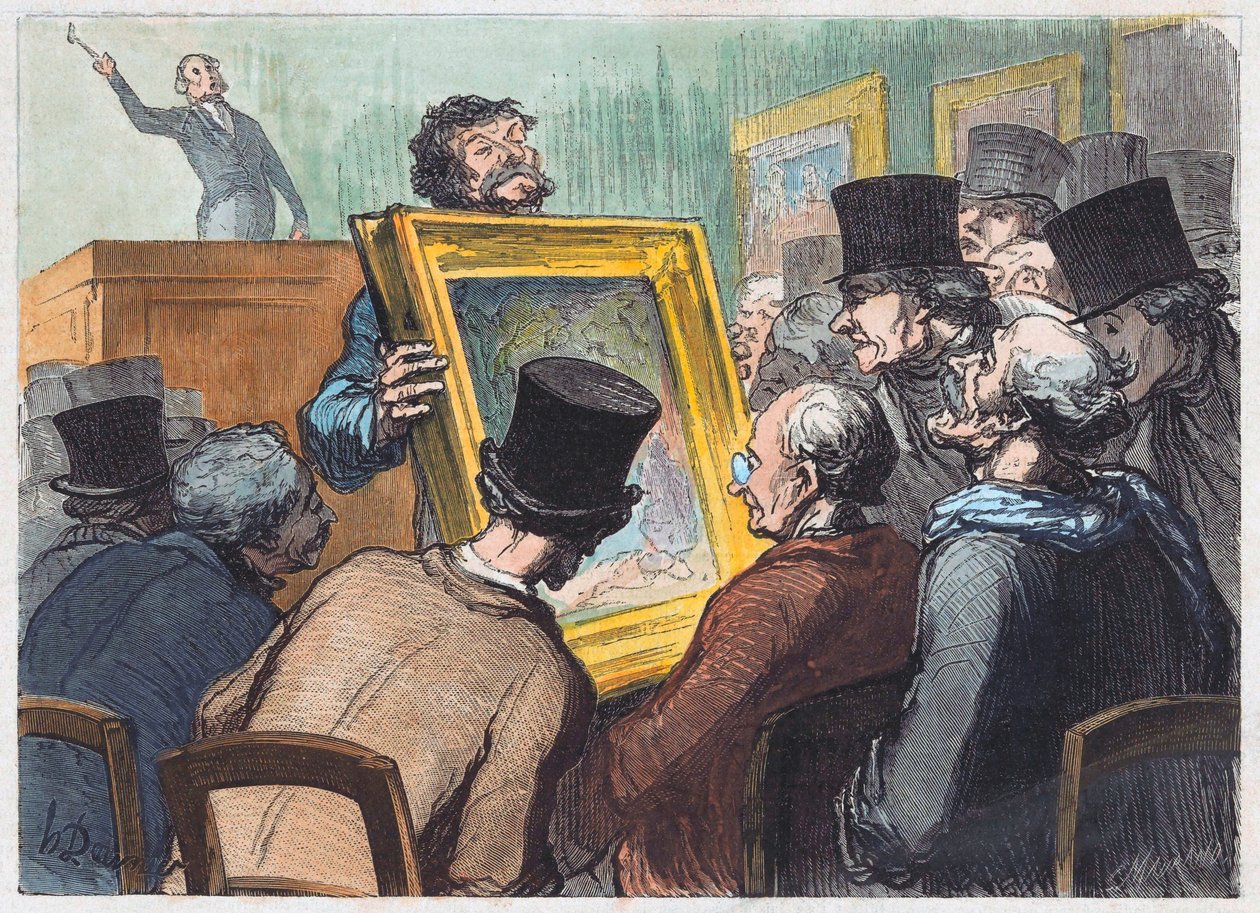 Elskere å male på en auksjon på Hotel Bouillon av Honoré Daumier