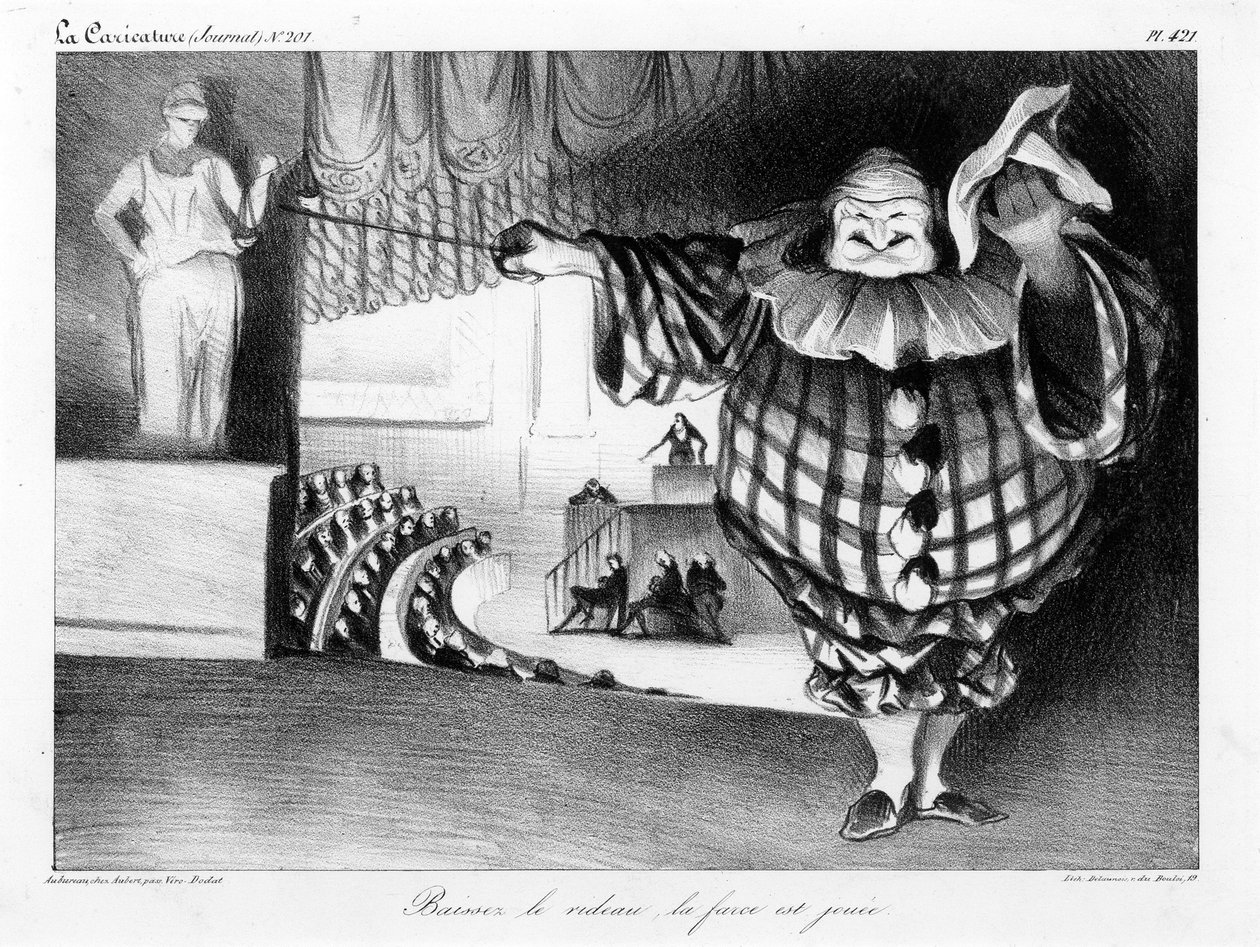 Senk gardinen, farsen er avsluttet plate 421 av Honoré Daumier