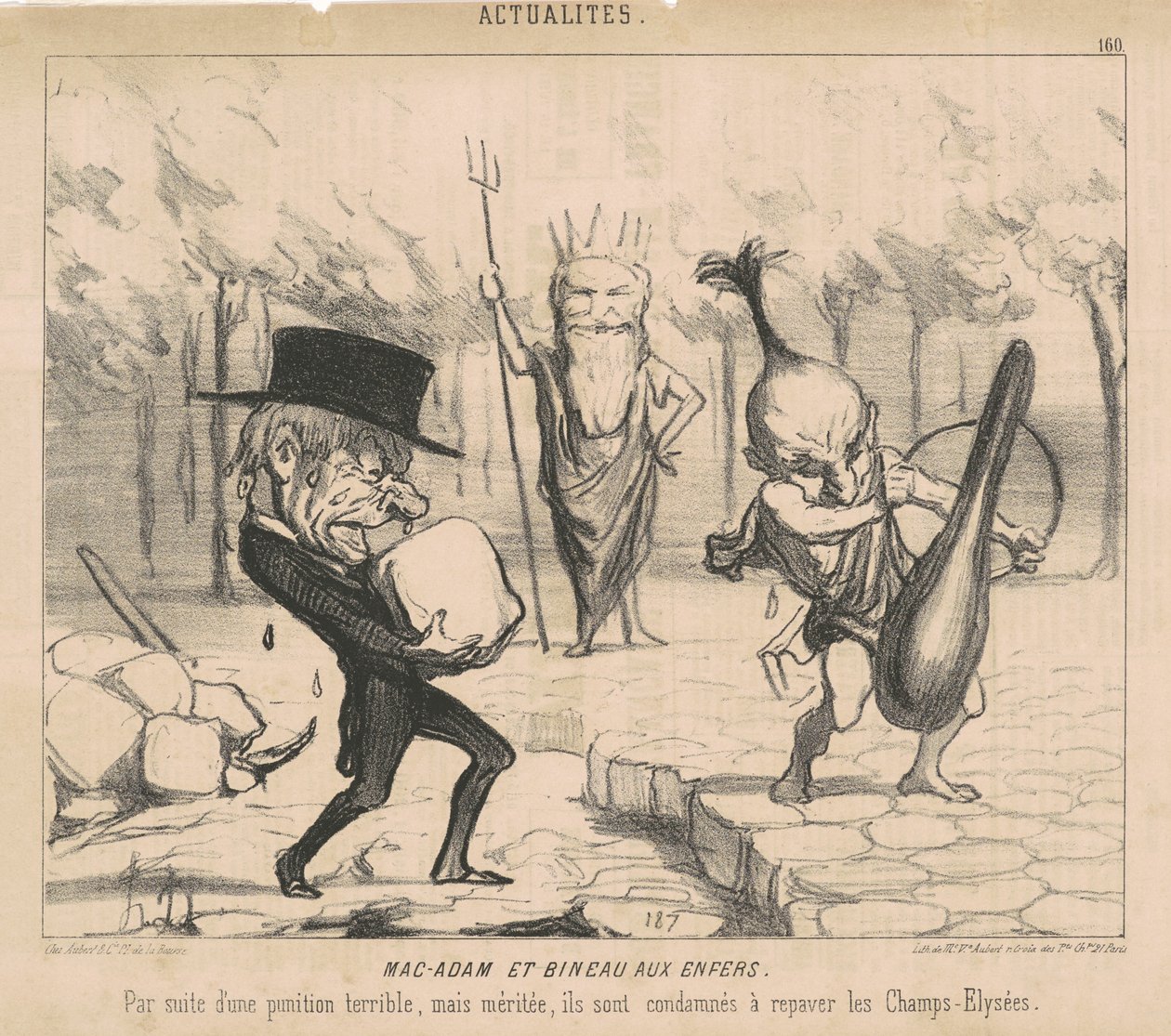 Mac-Adam [sic] og Bineau i helvete. Etter en forferdelig, men fortjent straff, blir de dømt til å gjenopprette Champs Elysées. av Honoré Daumier