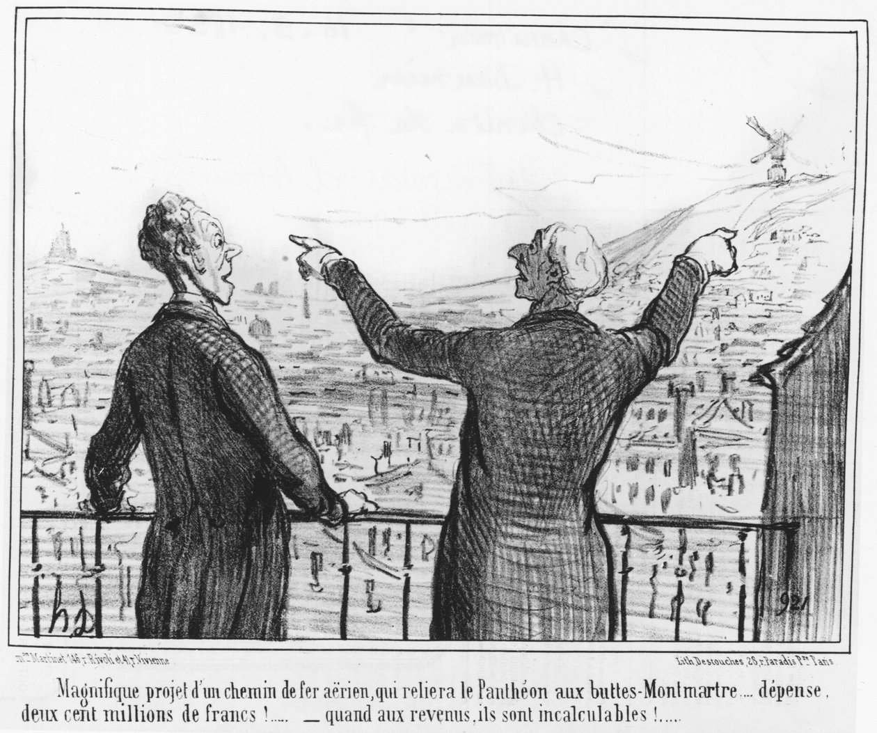 Storslått prosjekt av en luftjernbane, som vil koble Pantheon til Buttes-Montmartre... bruke, to hundre millioner franc!... -når til inntekt, de er uberegnelige!... : fra "" Maileurs d