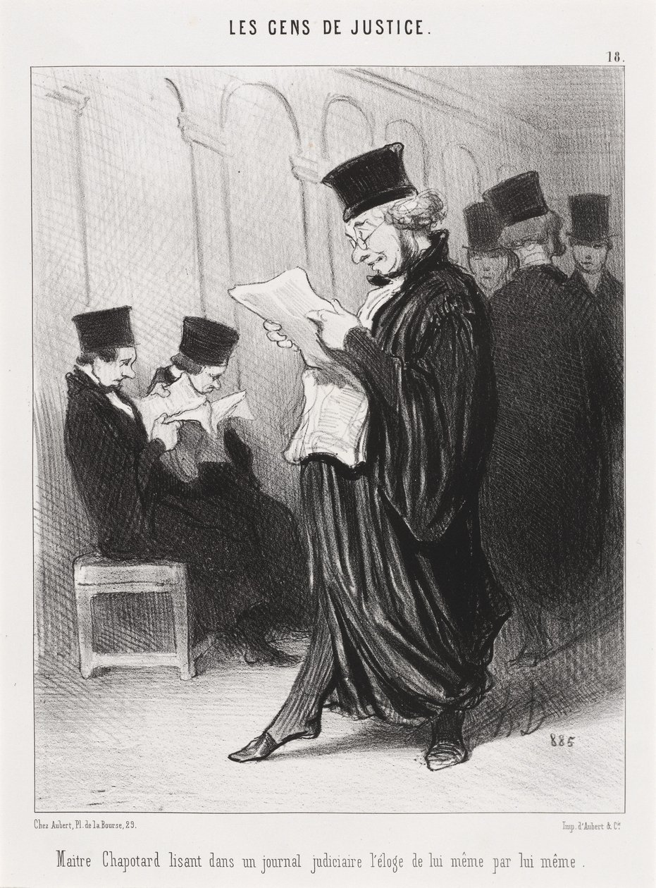 Maitre Chapotard leser ... lovtale om seg selv ... av Honoré Daumier