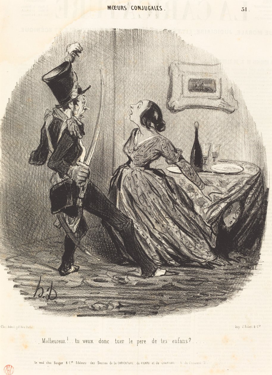 Uheldig! så du vil drepe faren til barna dine? av Honoré Daumier