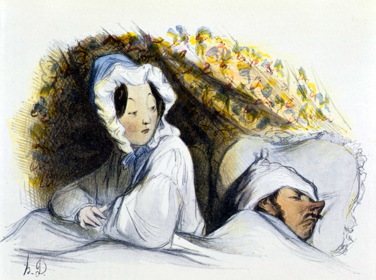 Mann og kvinne i sengen: "" Slem sovende! Gå ... “”, “” History of Erotic Art ”” av Edouard Fuchs, Berlin av Honoré Daumier