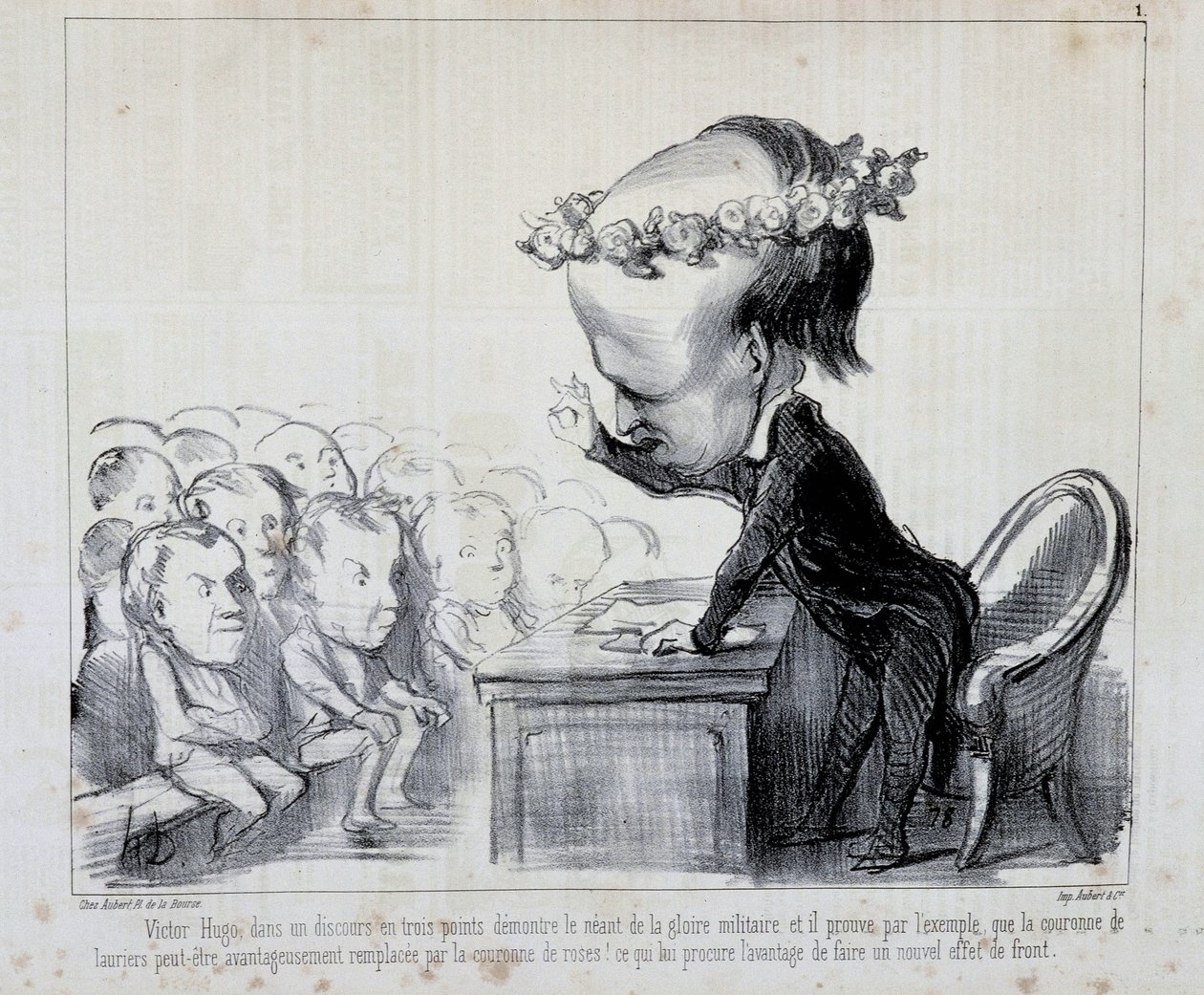 Minner om fredskongressen: Victor Hugo (nr. 1 av serien) - av Daumier, i "" Charivari"" av 06.09.1849 av Honoré Daumier