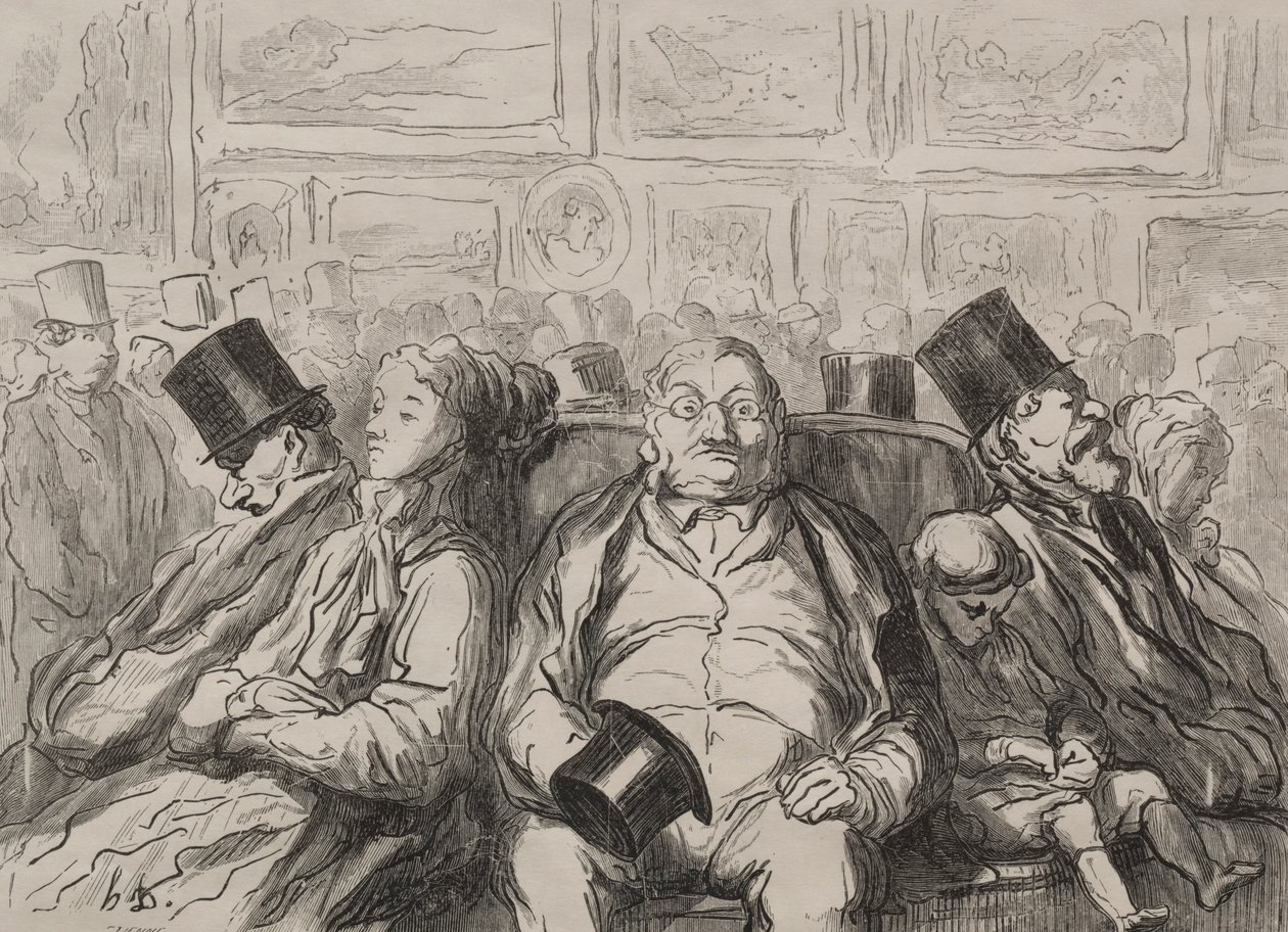 Hvileøyeblikk i Salongen Carré. av Honoré Daumier