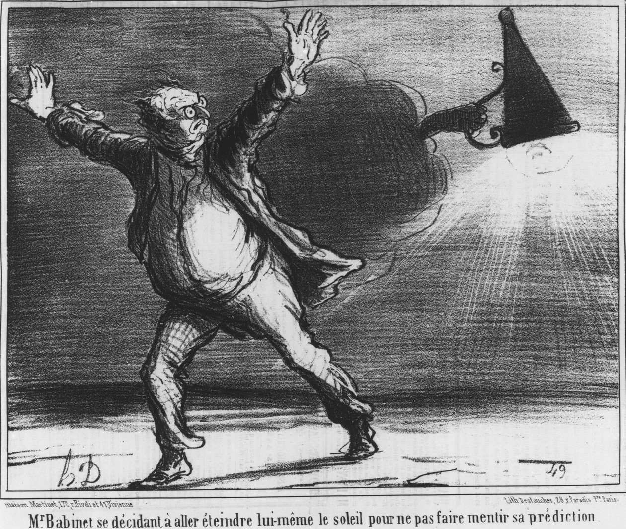 Monsieur Babient bestemte seg for å gå og slå av solen selv for ikke å få spådommen sin til å lyve, karikatur om Honore Daumiers komet fra 1857 (1808-1879). av Honoré Daumier