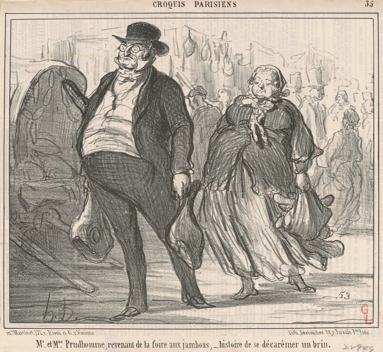 Herr og fru Prudohomme kommer tilbake fra messen... av Honoré Daumier