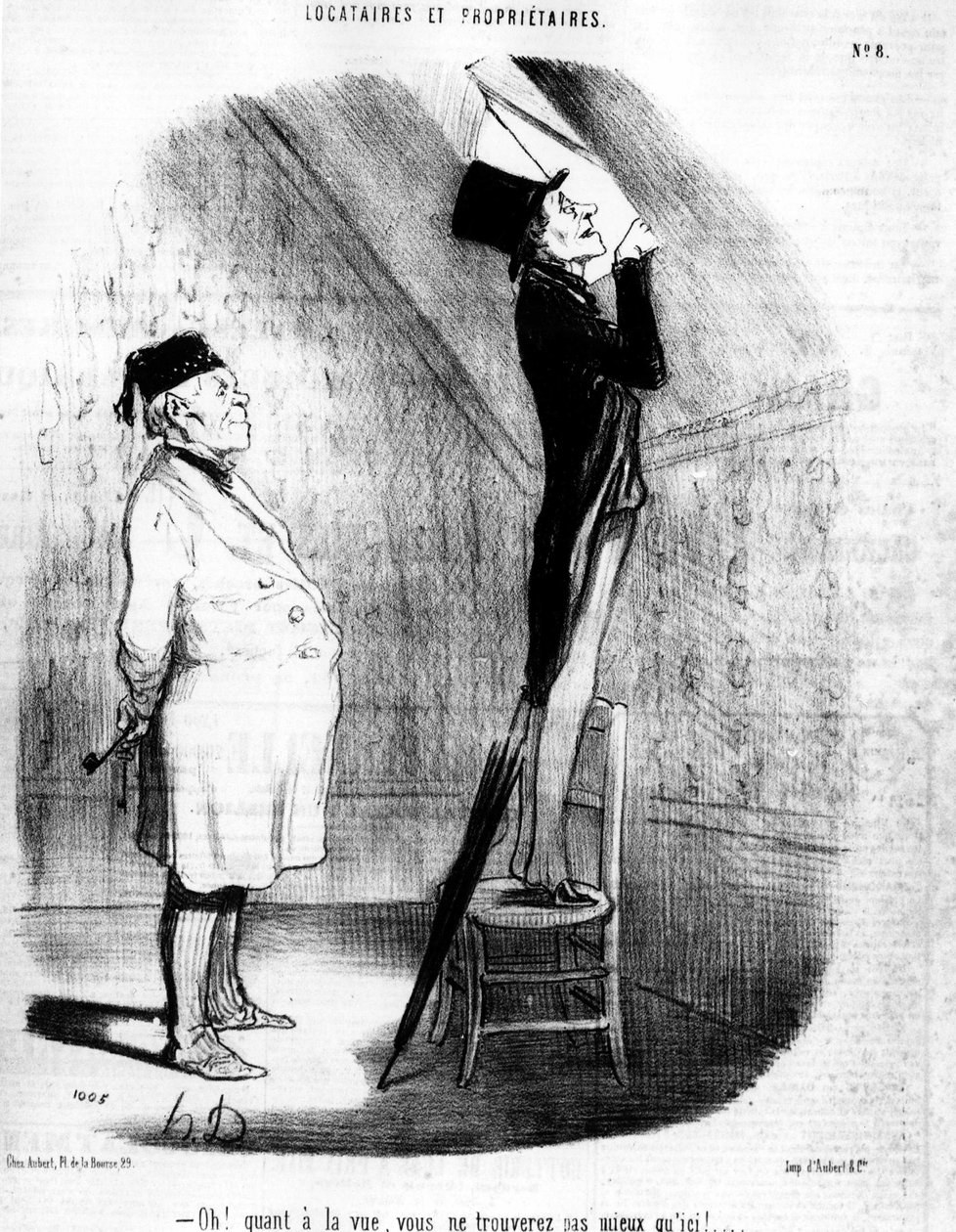 Åh! Når det gjelder utsikten, finner du ikke noe bedre enn her!... , hentet fra "" Tenants et Owners", tegneserieserie av Honore Daumier (1808-1879). “Charivari” av Honoré Daumier