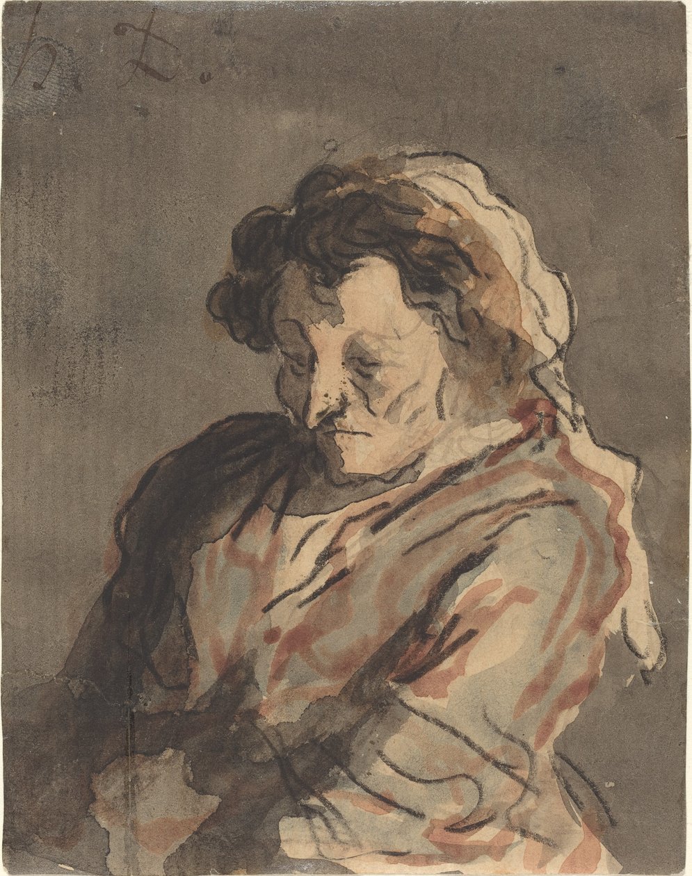 Gammel kvinne sitter av Honoré Daumier