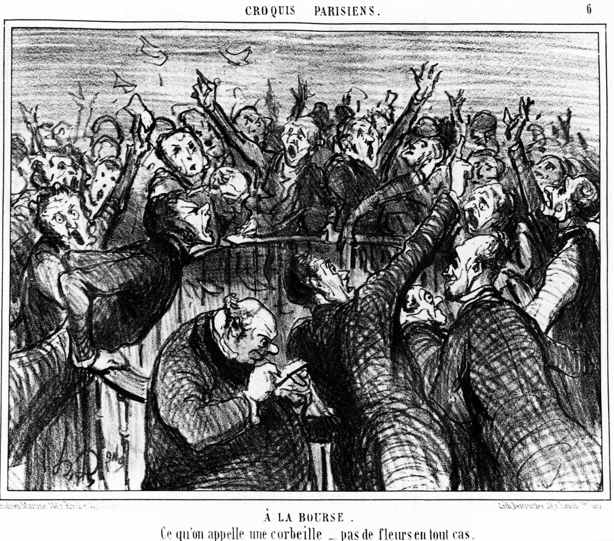 På vesken, Det som kalles en kurv, ingen blomster i alle fall: serie karikaturer på vesken til Honore Daumier (1808-1879). “Charivari” av Honoré Daumier