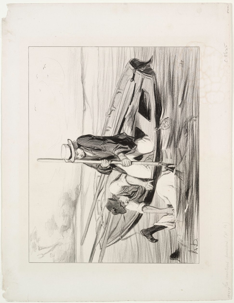 Parisiske båtmenn, plate 14: Mann over bord, 1843. av Honoré Daumier