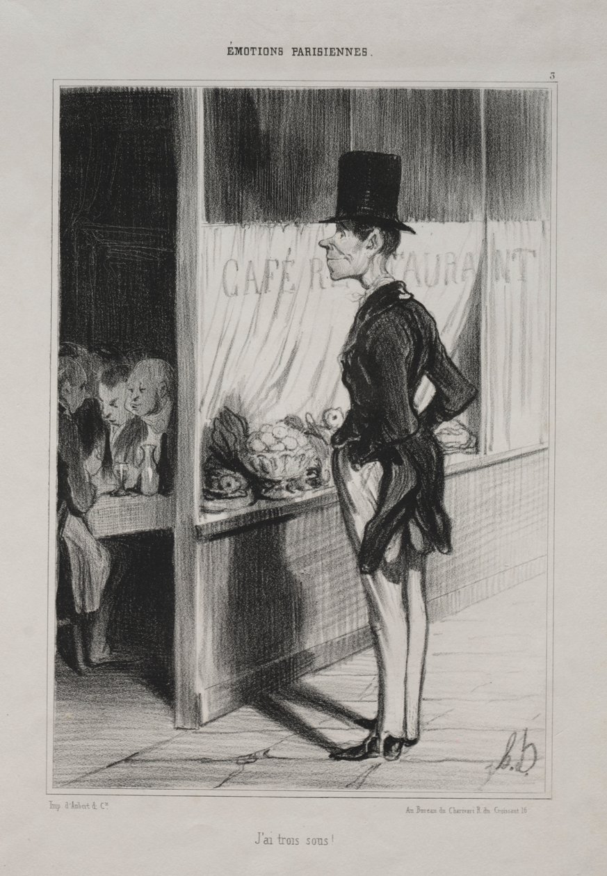 Parisian Emotions, plate 3: I Have Three Sous!, 1839. av Honoré Daumier