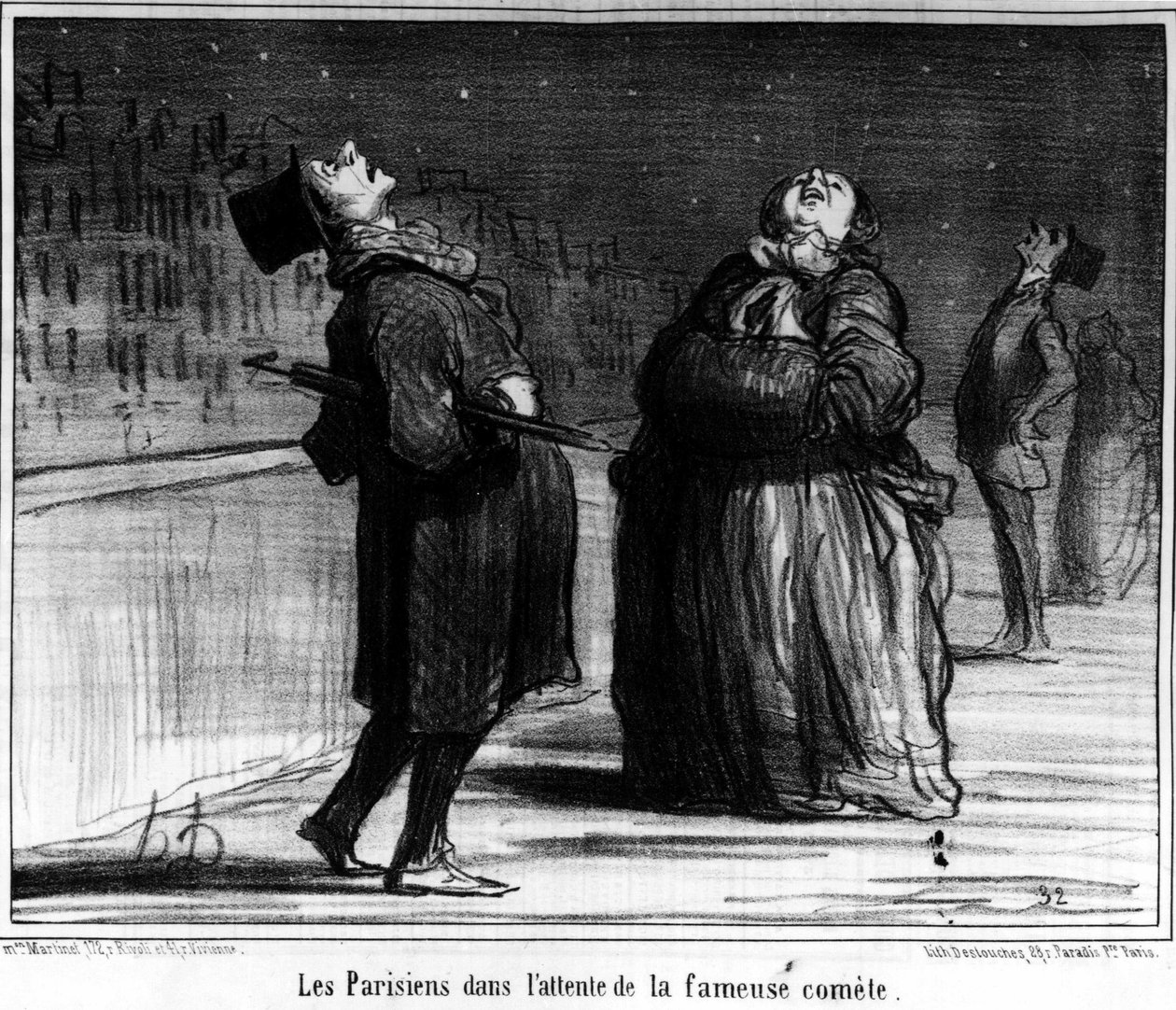 Parisere som venter på den berømte kometen, karikatur av Honore Daumier (1808-1879). “Charivari” av Honoré Daumier