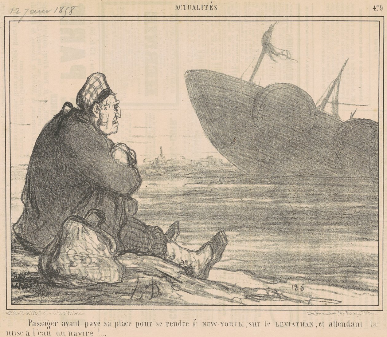 Passasjer som har betalt ... for å reise til New York ... av Honoré Daumier