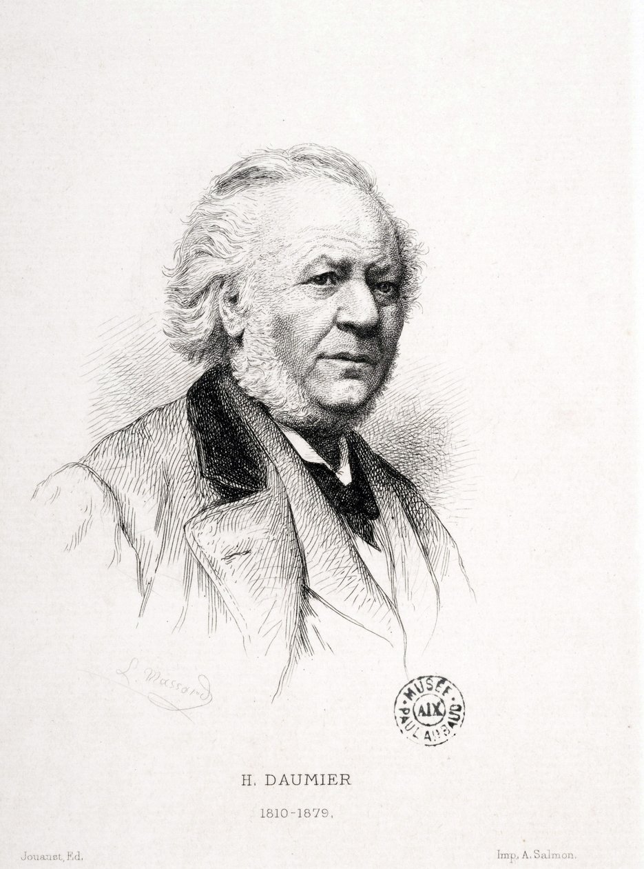 Portrett av Honore Daumier (1808-1879), fransk gravør, maler og skulptør. Massard gravering. Mål: 15x11,5 cm. Arbaud museum. av Honoré Daumier